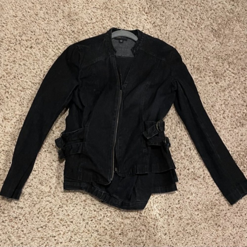 Metro Blues Womens Black Denim Pant Suit, Size 8